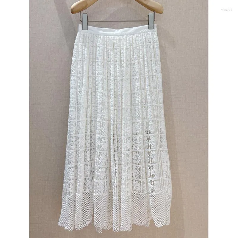 Gonne Abiti Kawaii Midi in pizzo all'uncinetto bianco per donna