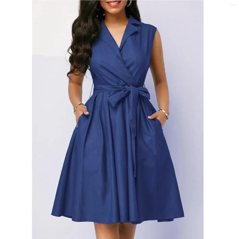 Robes décontractées à lacets robe à col polo vintage 2023 bleu été femmes une ligne mini streetwear taille haute robes