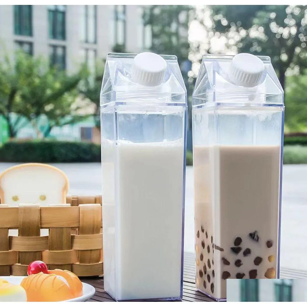 Water Bottles 500Ml/1000Ml Milk Carton Water Bottle Transparent Plastic Portable Clear Box For Juice Tea Bottles Drinking Cup Bpa Drop Dhpxx