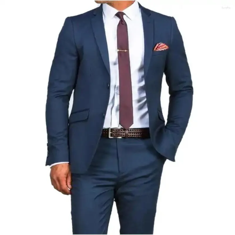 Costumes pour hommes Dernière conception Costume bleu marine 2 pièces Veste Pantalon Business Mariage Marié Casual Été Sur mesure Blazer Ensembles pour homme