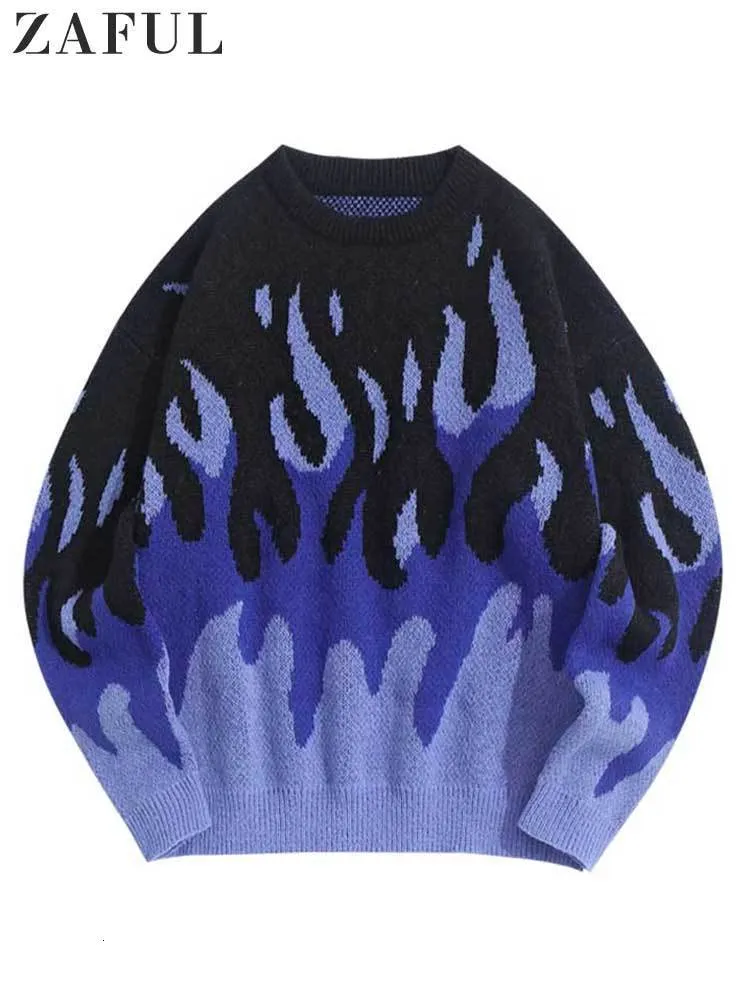 Sweter Sweters dla mężczyzn Fire Flame Graphic Y2K Streetwear Knit pullover długie rękawy jesień zimowe ciepłe jumper Masculino 230906