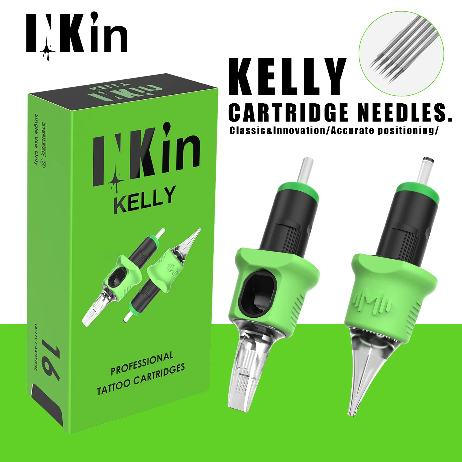 Tattoo Needles 16 Pcs INKIN Kelly Tattoo Cartridge Needles Finger Ledge Classic Innovation Accurate Positioning Needles Liner Shader Thermal 230907
