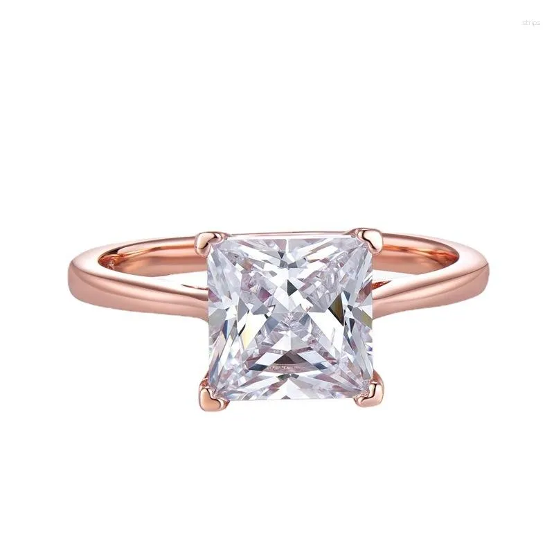 Bagues de cluster SpringLady 925 Sterling Silver Princess Cut 8MM High Carbon Diamond Mariage Fine Bijoux Plaqué 18K Bague en or rose pour les femmes