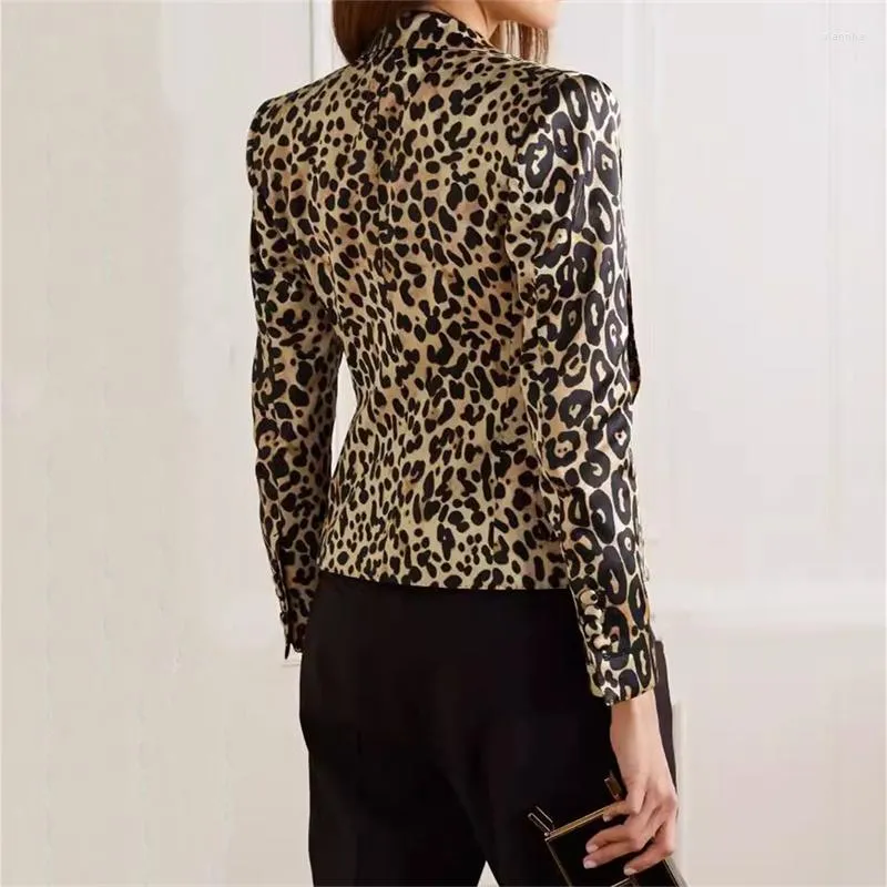 Damskie garnitury Blazers 2023 Autumn Korean Fashion Slim Fit Kurtka Pure Cotton Lopard Print Short Płaszcz Y2K Długie rękaw