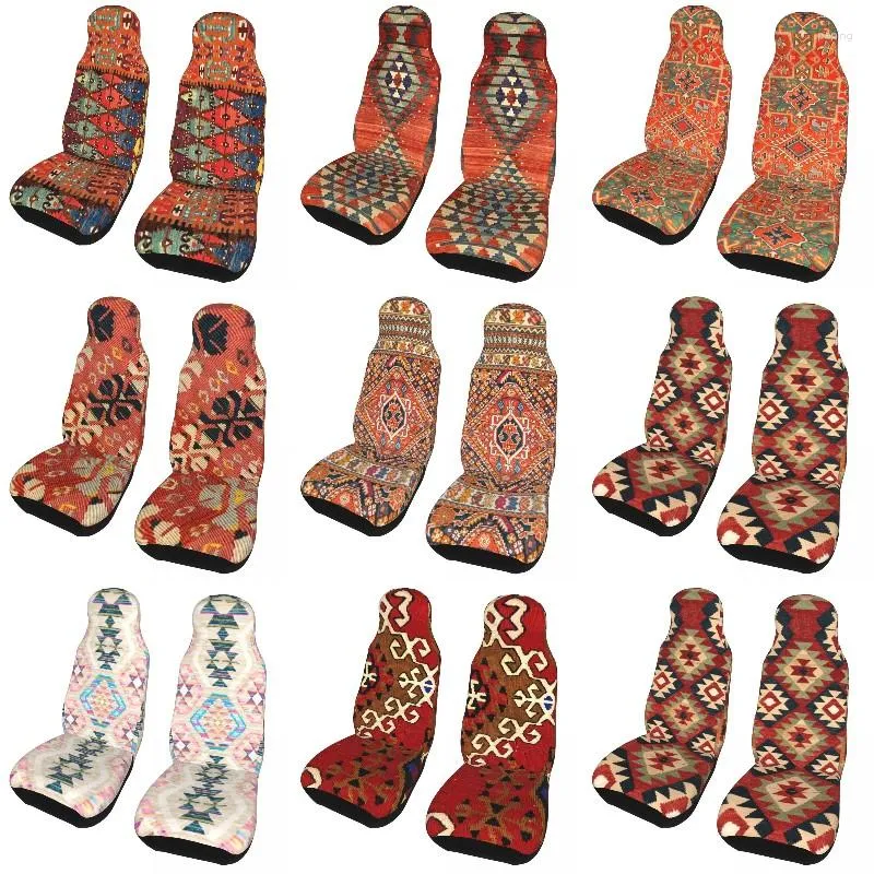 Bilstol täcker antika turkiska kilim universal auto fit Alla lastbil van rv SUV Boho Ethnic Persian Tribal Cover 2 stycken