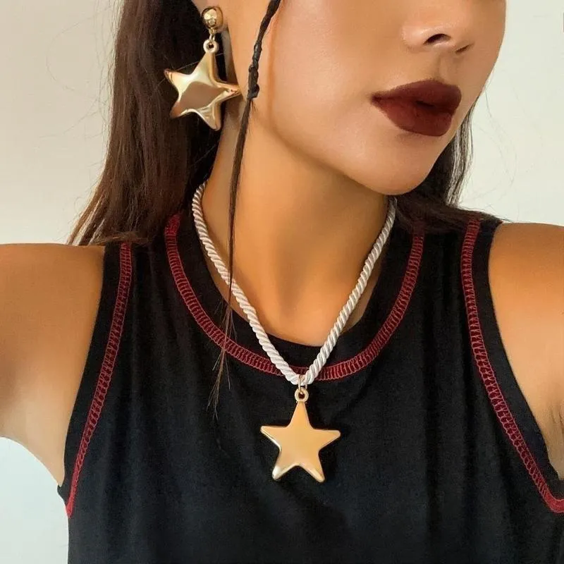 Necklace Earrings Set Ailodo Big Plastic Star Pendant Jewelry For Women Simple Fashion Party Wedding Girls Gift 2023