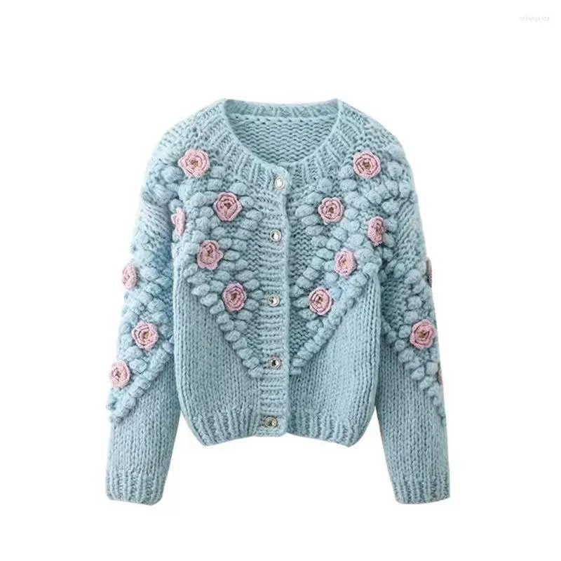 Women's Knits Women Sweater Vintage Embroidered Flower Pullover Female Catwalk Style Loose O Neck Tops 2023
