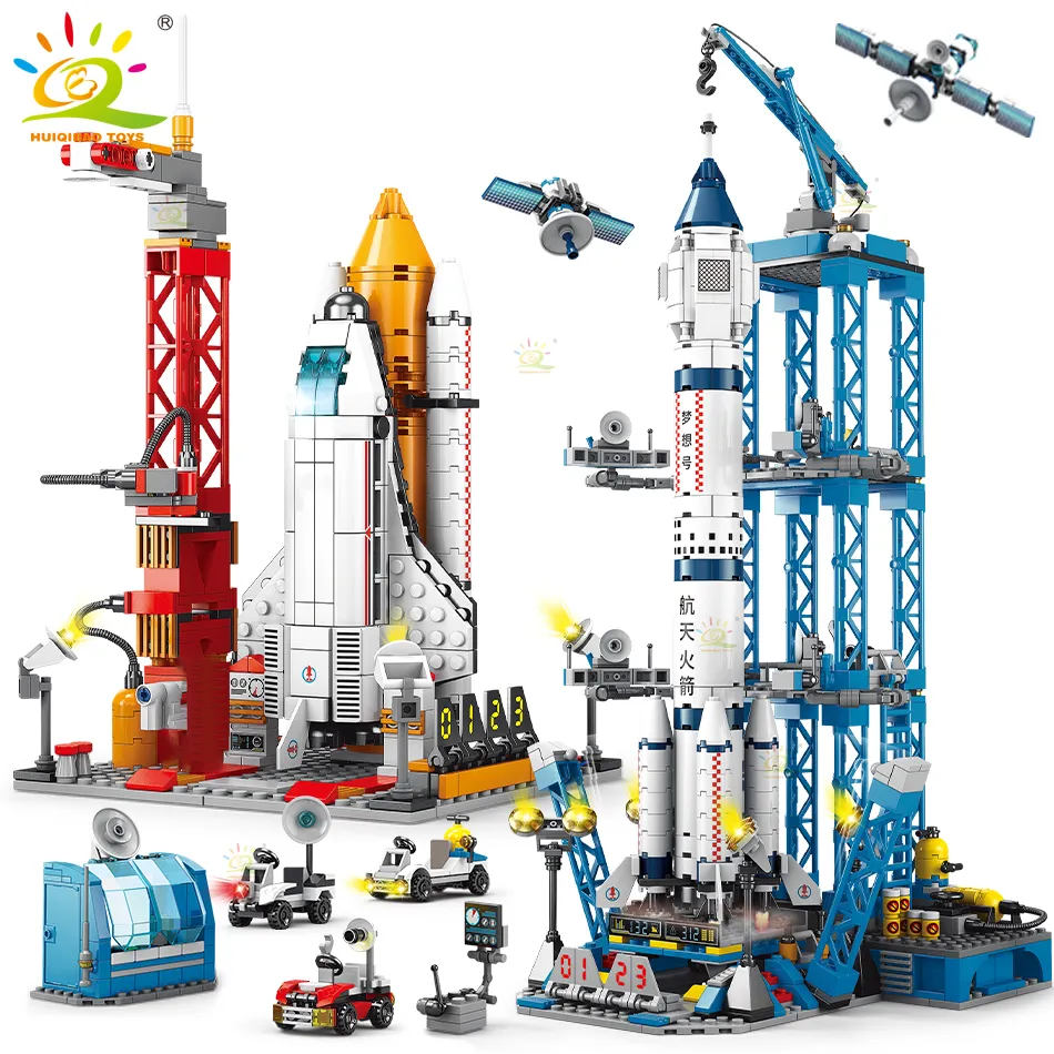 Aircraft Modle HUIQIBAO Space Aviation Manned Rocket Building Blocks With Astronaut Figure City Aerospace Model Bricks Children Toys for Kids 230907