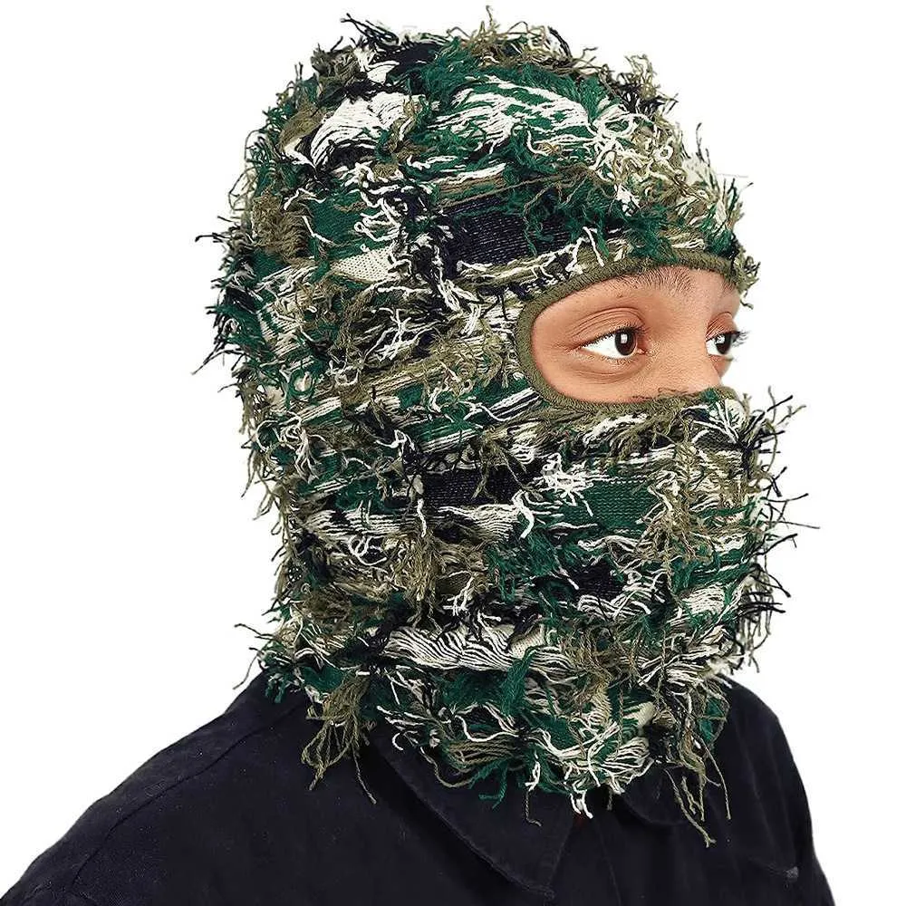 Beanie/Skull Caps Hip Hop Tassel Balaclava Full Cover Ski Mask Trend Knitted Camouflage Headgear Unisex Y2K Knit Hat Face Mask For Women Men x0907