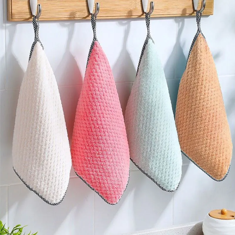 Thickening Kitchen Dish Towels Dish Cloths Absorbent Kitchen Towels Coral Velvet Dishcloths Nonstick Oil Fast Drying Washcloths