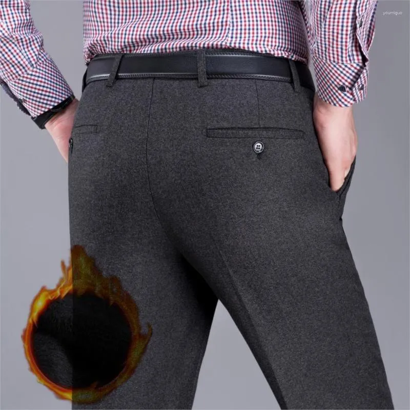 Pantalon pour hommes ICPANS épais polaire chaud robe d'hiver lâche droite affaires classique bureau pantalon formel homme grande taille 40 42 44