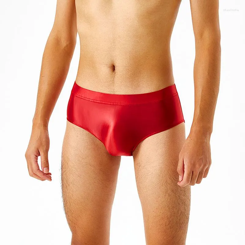 Mutande da uomo a vita bassa slip da bagno mutandine tinta unita intimo intimo maschile elastico in vita costume da bagno liscio lucido