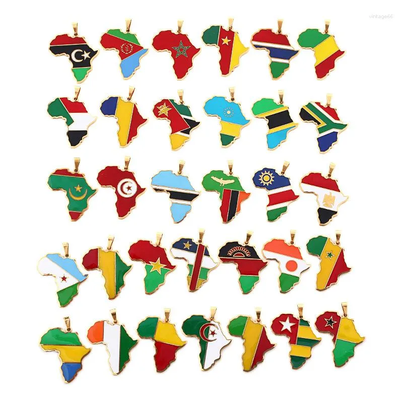 Halsketten mit Anhänger, modisch, bunt, Emaille, afrikanische Karten, Edelstahl-Schmuck, 18 Karat vergoldet, Land-Schlüsselbein-Halskette
