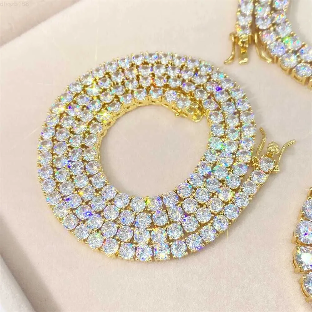 Atacado 14k 18k jóias esterlinas cheias de ouro moissanite colar corrente 925 tênis prata 4mm banhado a ouro diamante corrente xdtgq