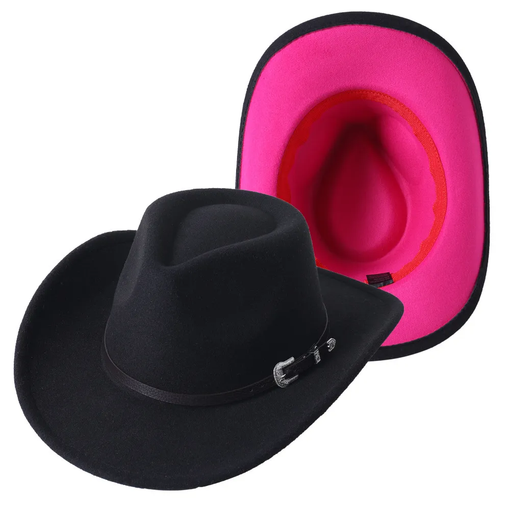 Wide Brim Hats Bucket 2023 double color black rose red Cowboy hat men's and women's jazz travel beach knight cowgirl 230907