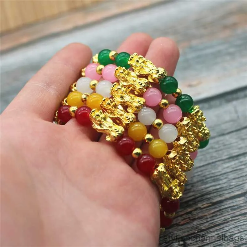 Charm Bracelets Lucky Placer Gold Color Beads Bracelet For Men