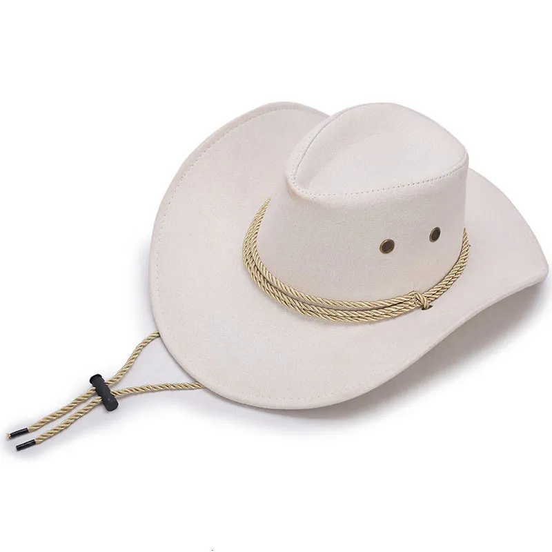 Ampla borda chapéus balde tampas de viagem para mulheres homens ocidentais cowboy camurça vintage cowgirl cowboys unisex protetor solar sentiu jazz boné osso 230907