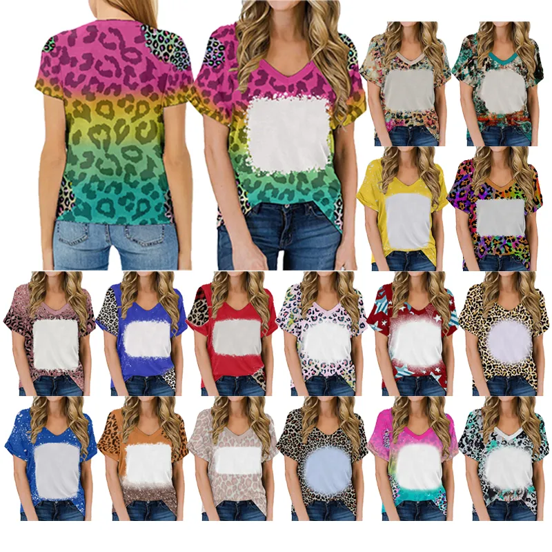 New Sublimation Bleached Shirts Heat Transfer Blank Bleach Short Sleeve Bleached Polyester T-Shirts US Men Women Party Supplies for DIY