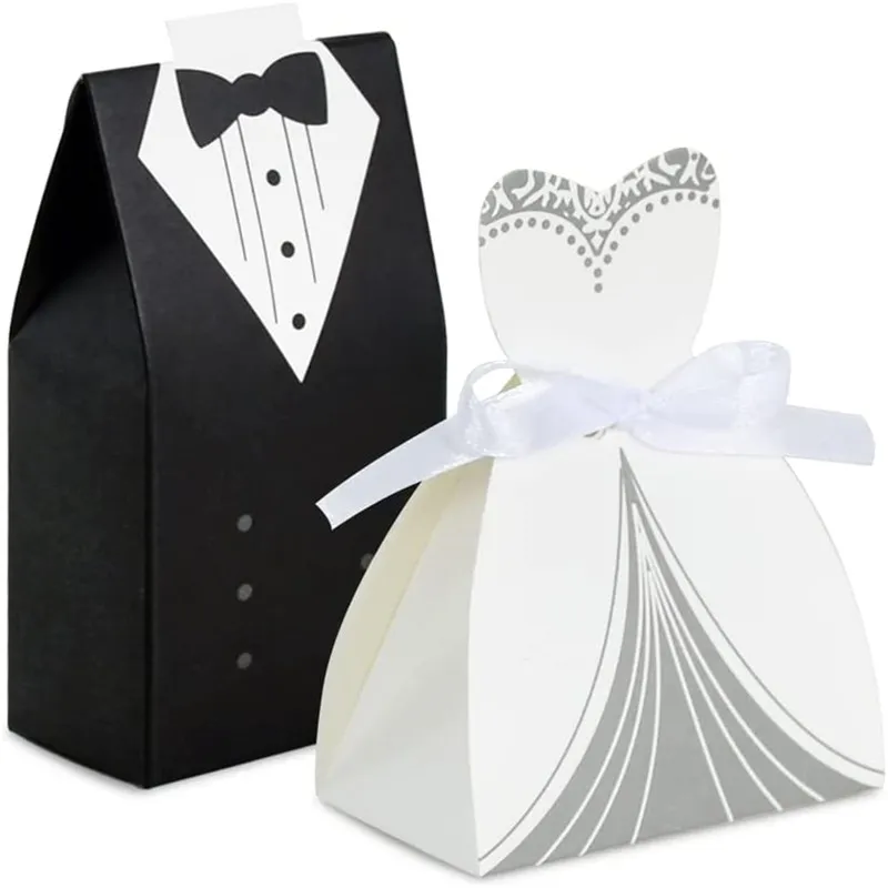 50pcs Bride Dress and Groom Tuxedo Wedding Party Favor Boxes for Wedding Bridal Decorations