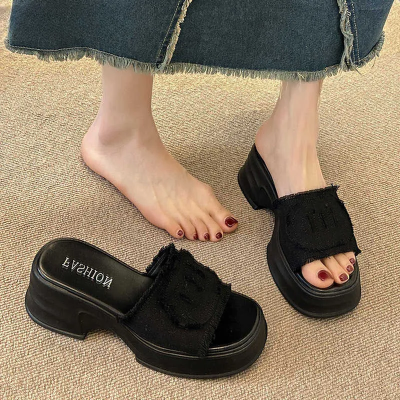Slippers de plate forme pour femmes mode de rue elegante talons hauts epais parfaits pour les fetes et l ete