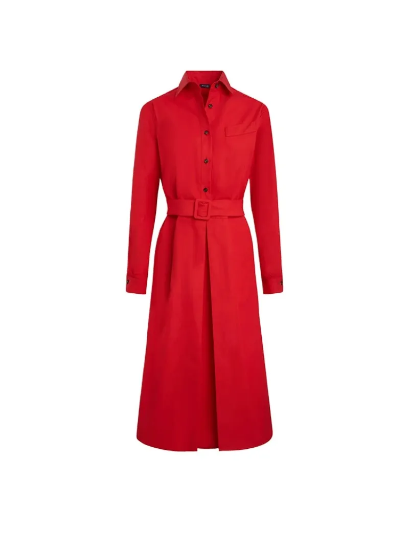 Womens Dresses Spring and Summer kiton Red Cotton Shirt Long Dress