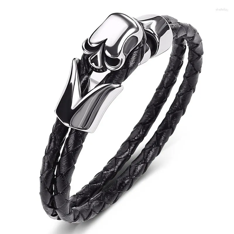 Braccialetti con ciondoli Classico doppio braccialetto intrecciato in pelle da uomo in acciaio inossidabile teschio maschile braccialetti punk braccialetti a mano gioielli di moda P517