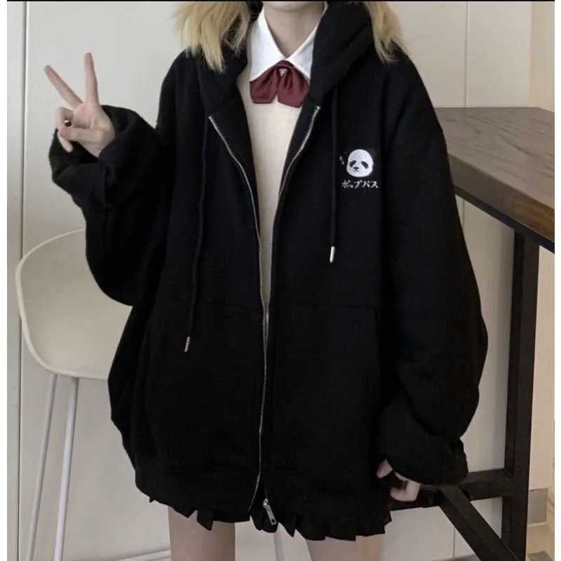 Deeptown coreano preppy dos desenhos animados zip hoodie feminino harajuku streetwear preto agasalho kawaii estilo japonês oversize moletom