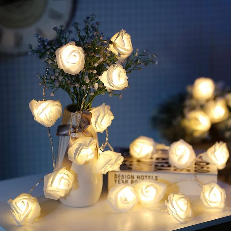 Bahçe Dekorasyonları 2m LED Gül Işık Dize Noel Peri Festoon Pil Güç Yatak Odası Oturma Odası Yıl Sevgililer Günü Çelenk Dekor 230907
