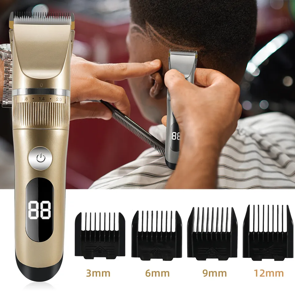 Electric Shavers Professional Hair Clipper Men's Trimmer laddningsbar skärmaskin LCD Display Head 2 Gears 230906