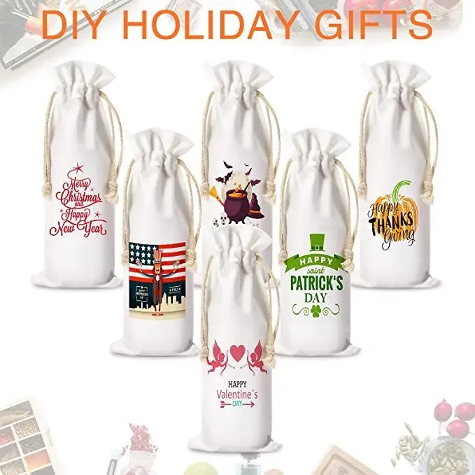 Christmas Decorations Sublimation Blank Wine Bottle Bags with Drawstrings Reusable gift bag Bulk for Halloween Christmas DIY Wedding 906