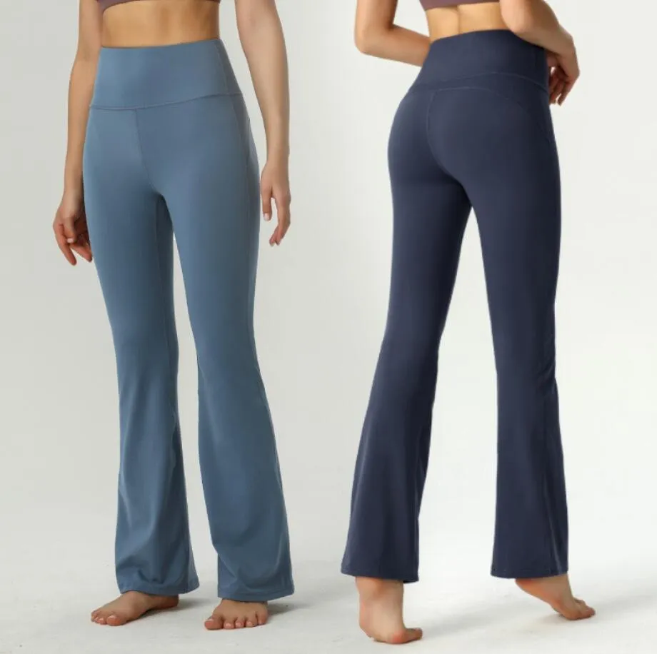 LU-06 Calças femininas de yoga flared groove alinhar cor sólida nude esportes moldar cintura alta apertada fitness solto ajuste joggers roupas de ginástica calcinha feminina