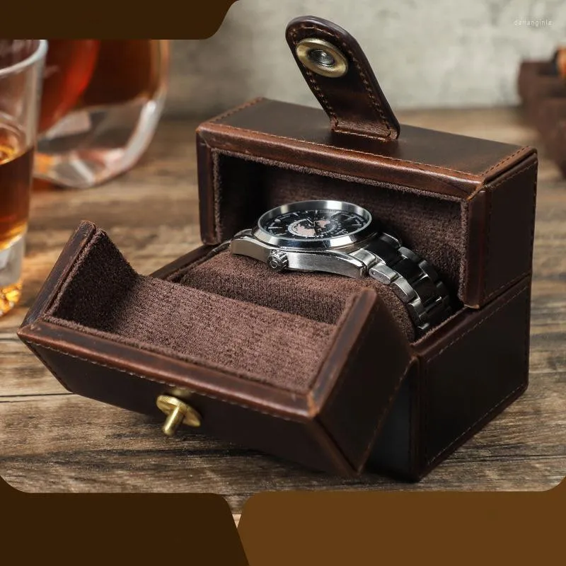 Watch Boxes 1 Slots Genuine Leather Box Outdoor Easy Carry Display Case Brown Color Storage