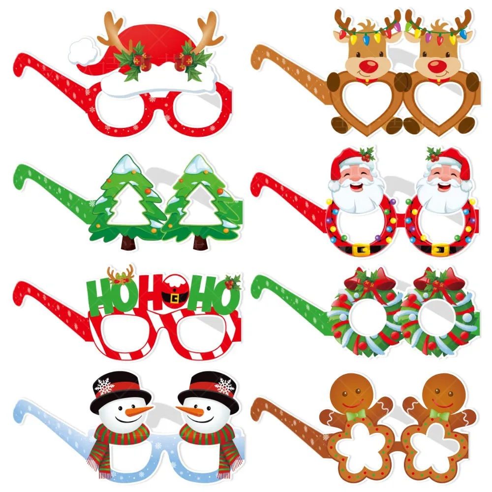 Kerstversiering Kerstboom Sneeuwpop Elanden Papieren Bril Photo Booth Props Vakantie Kinderen Vrolijk Kerstfeest Grappige Bril Decor