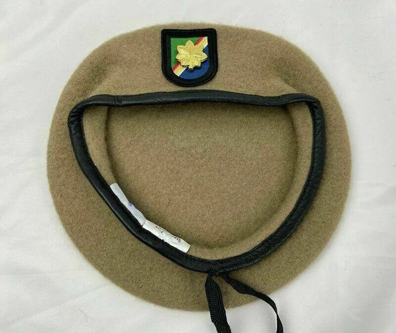 Boinas US Army Ranger Regiment WOOL Beret Khaki Major Insignia Chapéu de todos os tamanhos