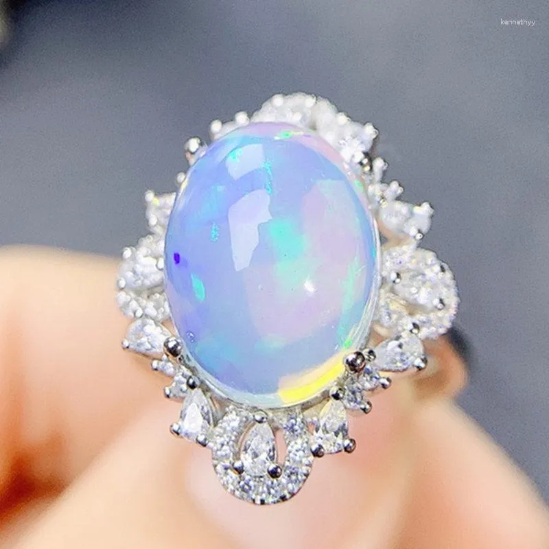 Pierścienie klastra naturalny prawdziwy biały pierścień opalowy luksusowy duży styl 11 14 mm 5ct kamień szlachetny 925 Srebrny srebrny biżuteria J23862