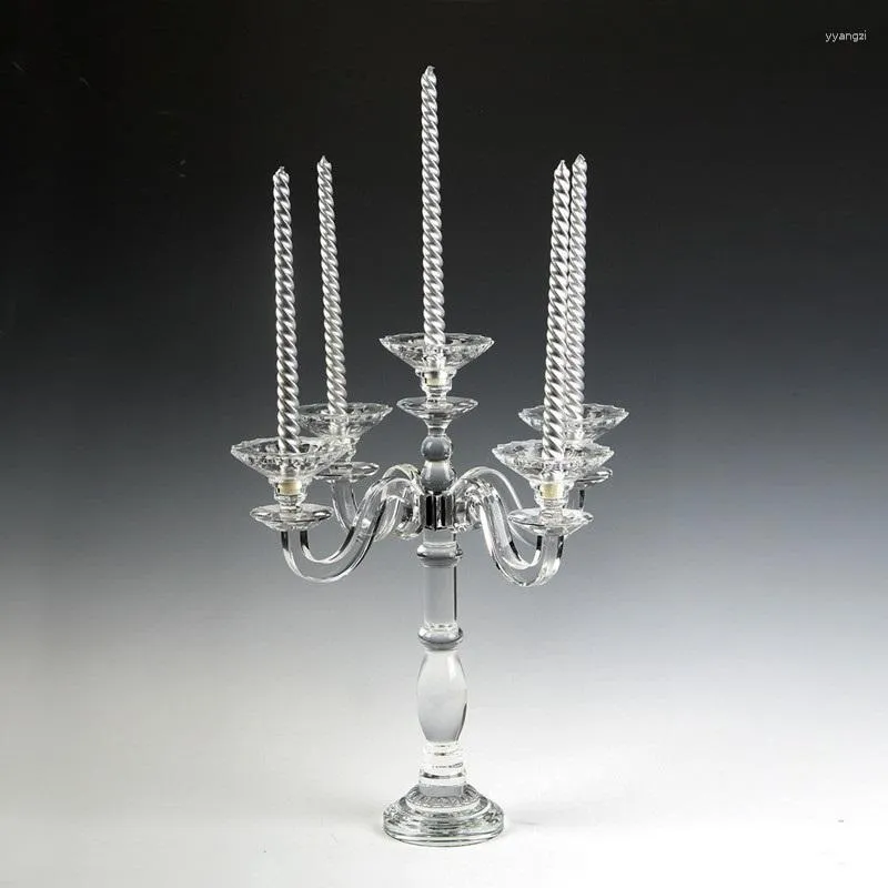 Bougeoirs de luxe à 5 bras, support de mariage en cristal, chandelier en verre, candélabre pour décoration de table