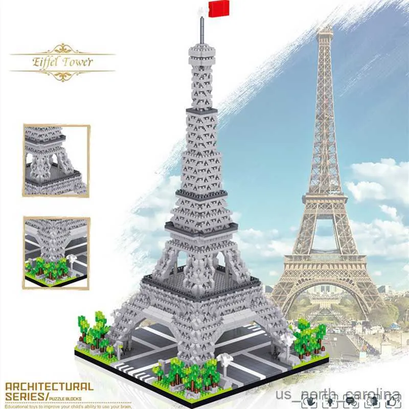 Bloki 3585pcs Model architektury światowej Bloki konstrukcyjne Paris Tower Diamond Micro Construction DIY Toys for Children Prezent R230907