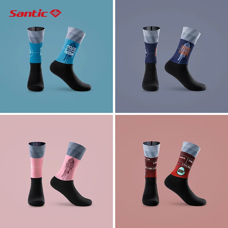 Chaussettes de sport Santic chaussettes de cyclisme professionnelles femmes haute élastique respirant sport course Gym football chaussettes de vélo hommes 230906