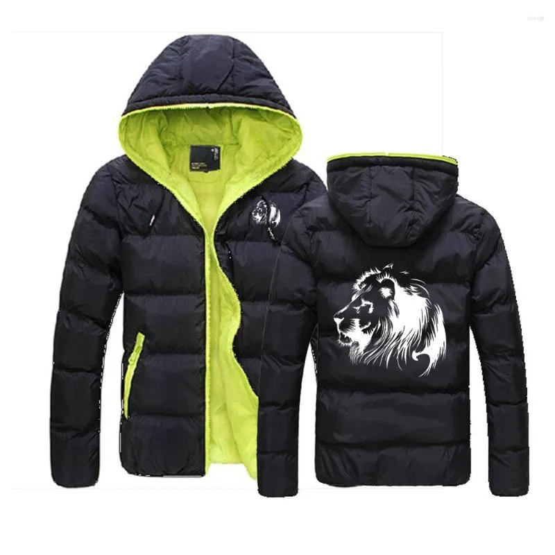 Sweats à capuche pour hommes méditation Lion imprimé manteau fermeture éclair veste à capuche coton rembourré coupe ajustée mode hiver épaissir vêtements d'extérieur chauds survêtement