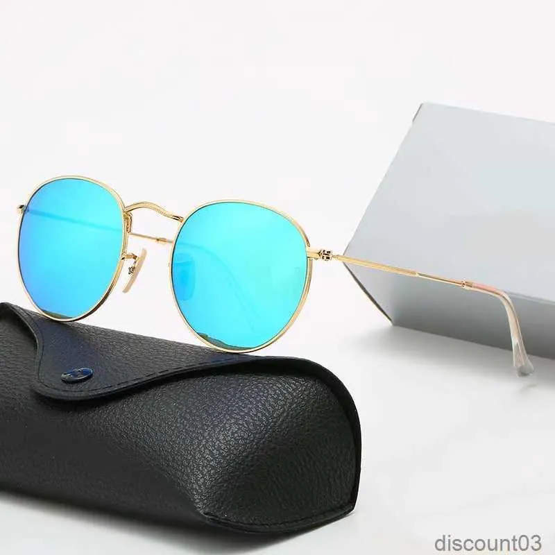 Klasyczne okrągłe okulary przeciwsłoneczne projektant marki Uv400 Oczoce metalowe złote okulary przeciwsłoneczne Słoneczne Mężczyznę Mężczyznę lustro szklane z pudełkiem