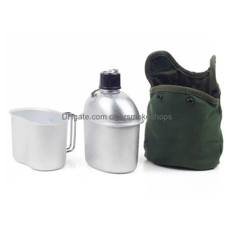 Waterflessen Goalone 1L Militaire kantinekit Draagbare aluminium beker Houtkachelset met nylon Er-tas voor camera Wandelen Backpacken Drop D Dhxkx