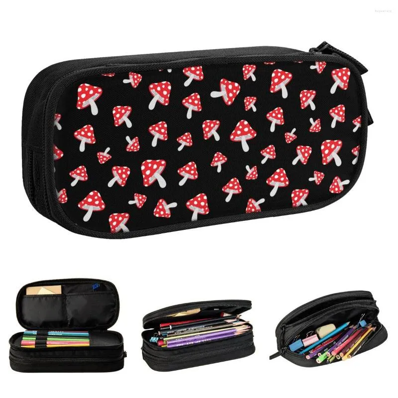 Cosmetic Bags Cute Cartoon Forest Mushrooms Pencil Case Pen Holder Bag Kids Big Capacity Students School Gift Pouch