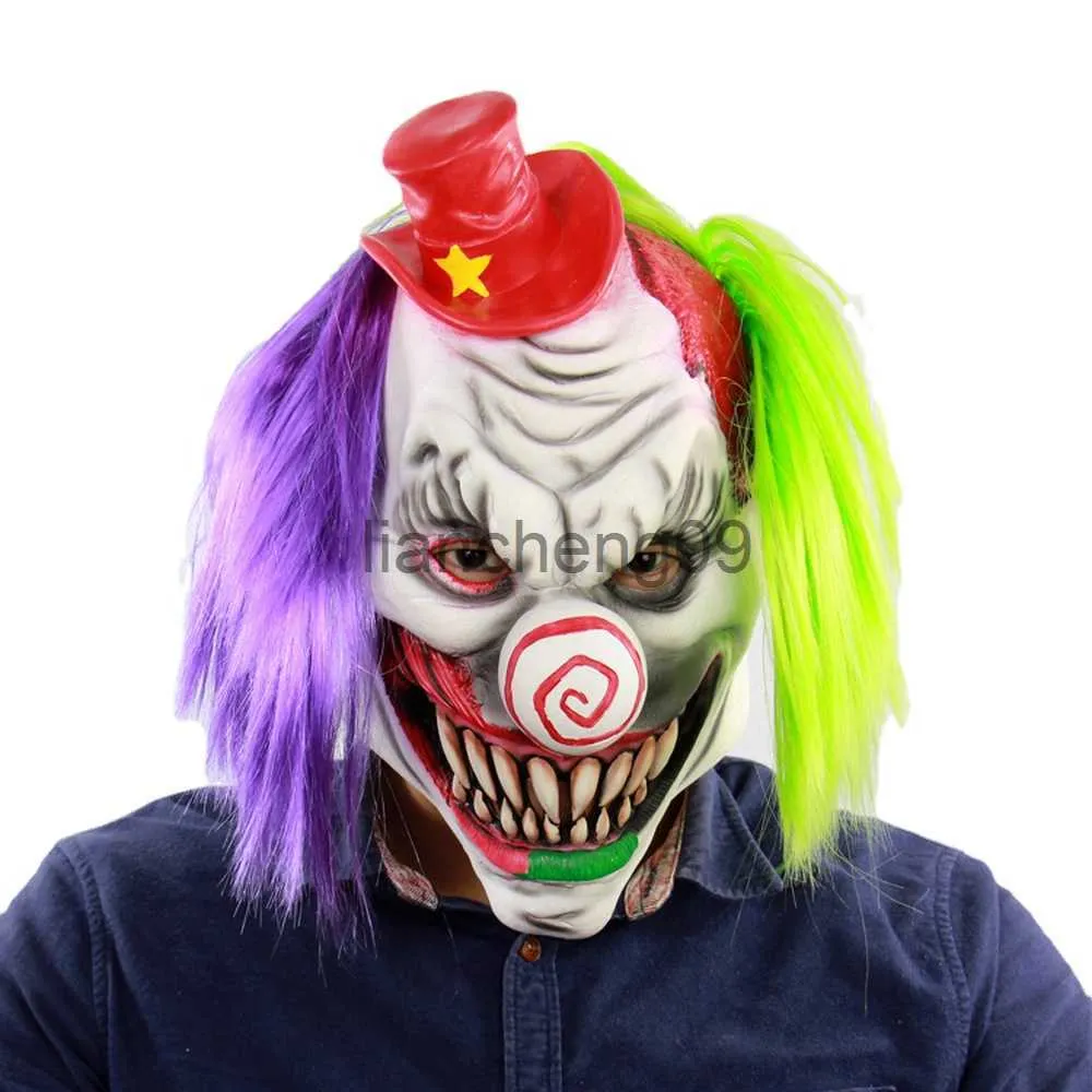 Máscaras de fiesta Horror Payaso Máscara de látex Scary Grimace Adulto Cabeza completa para Halloween Mascarada Fiesta Disfraz Cosplay Disfraces Accesorios x0907