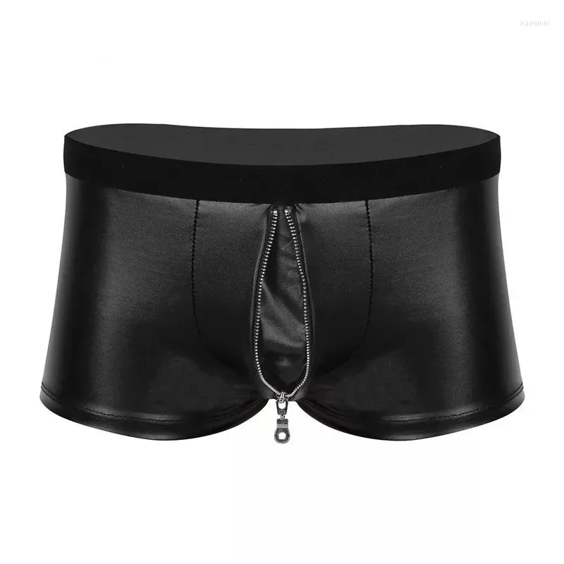 Cuecas sexy aberto virilha boxer de couro macio erótico abaixo para sexo homens bodycon pornô zíper crotchless patente fetiche calças