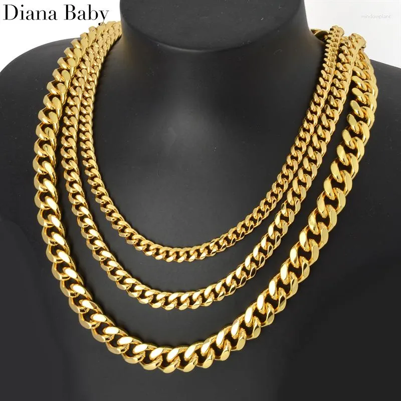 Ketten Diana Baby Kubanische Kette Halskette Für Männer Frauen Basic Punk Kupfer Lange Dicke Curb Link Choker Gold Farbe Solide metall Colla