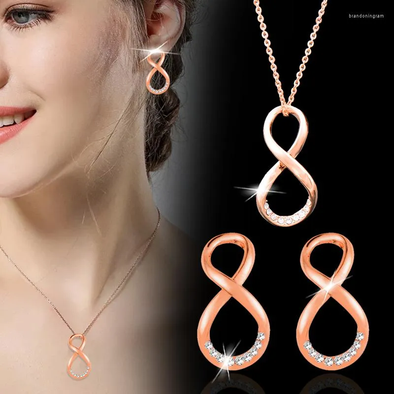 SINLEERY – ensemble de boucles d'oreilles et collier en cristal pour femmes, tendance, couleur or Rose, tendance, TZ123 SSB