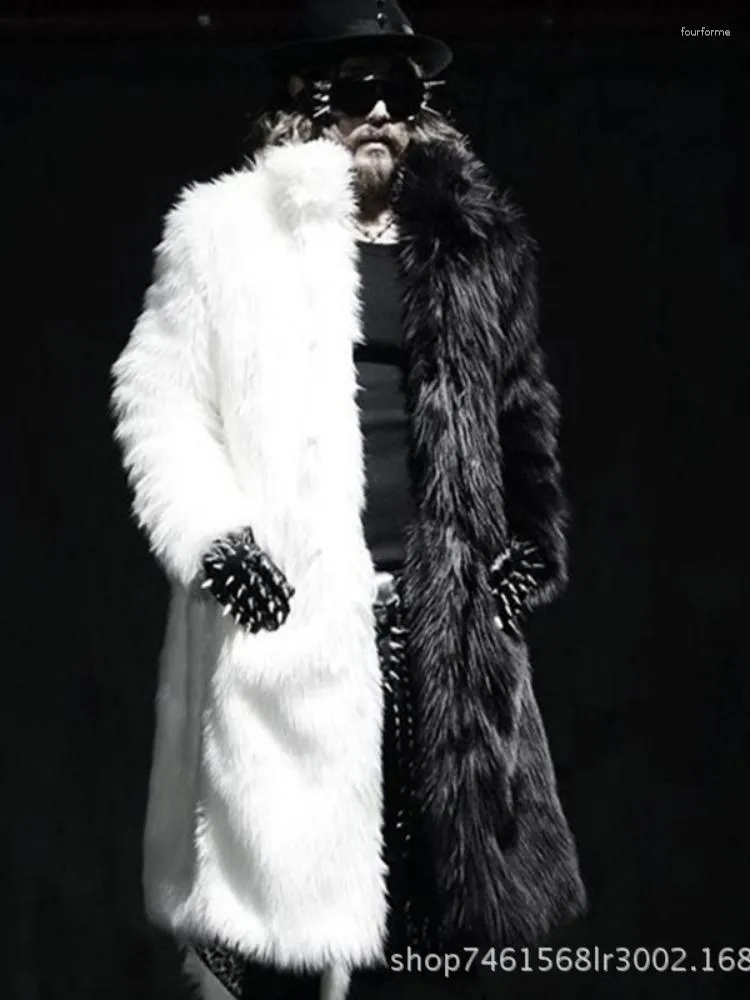 Men's Wool Men Faux Fur Coat Winter Thick Fluffy Long Sleeve Warm Outerwear Luxury Jacket Black And White Bontjas Jackets Mens