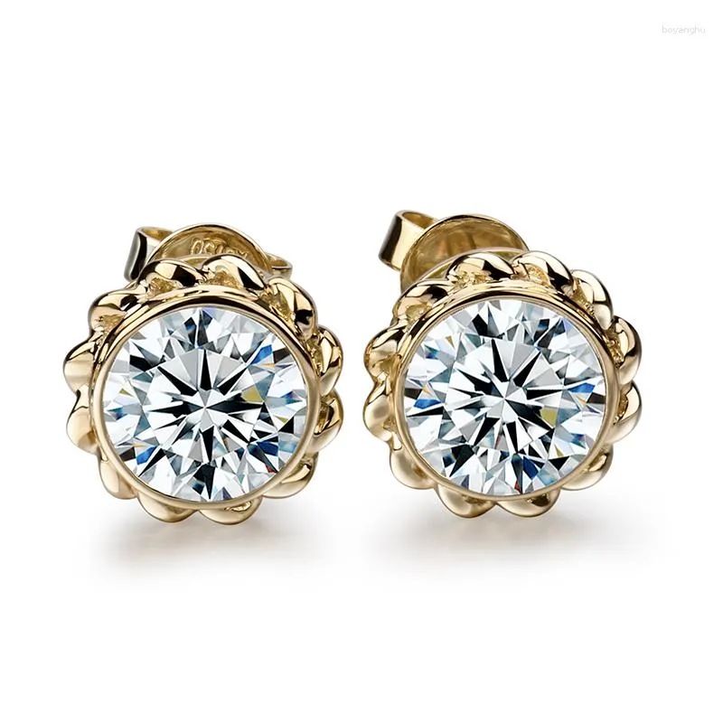 Boucles d'oreilles de fête en or jaune 18 carats, forme ronde classique, 1 Carat, diamant Moissanite, vis à l'arrière, cadeaux pour femmes