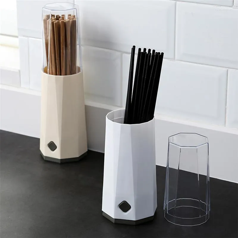 Kitchen Storage Diamond Pattern Chopsticks Container Spoon Box With Dust-proof Holder Plastic Drain Utensil Rack