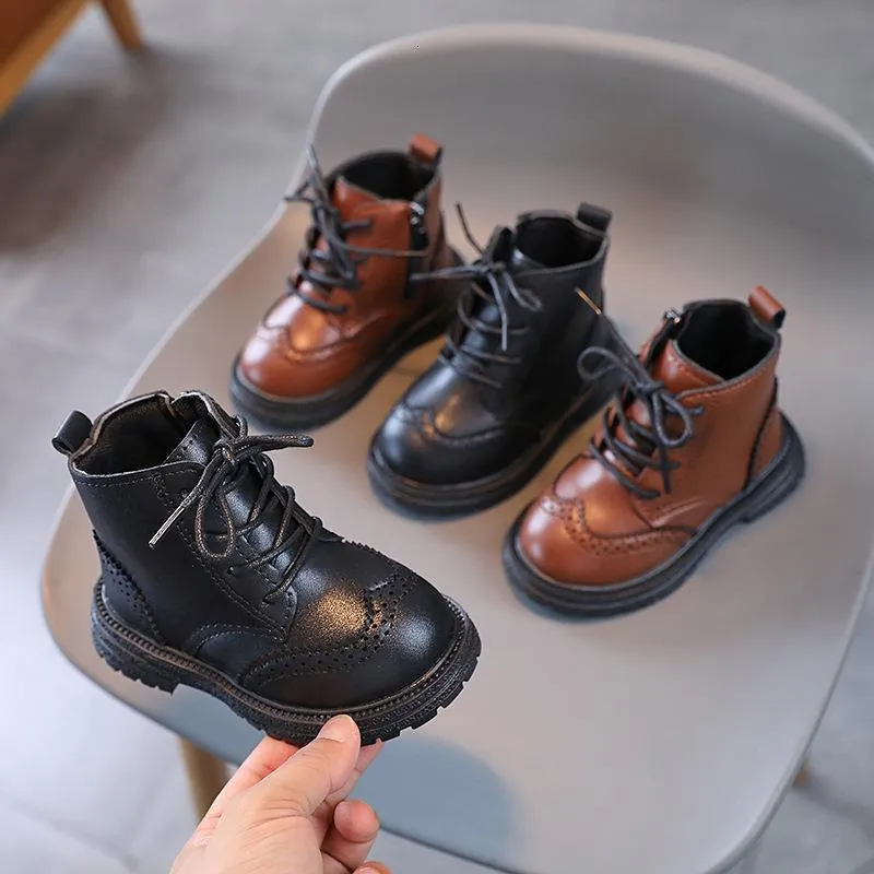 Boots Kids Leather Boots Spring Autumn Children's Childring Non-Slip Rubber Overber Offole Boots Boys Girls Fashion Shoes 230907